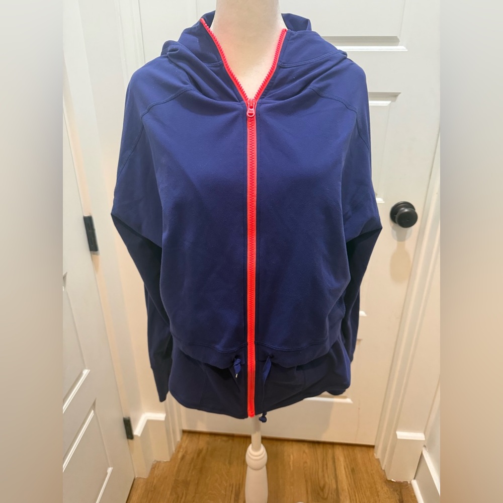 Lucy. Vented Full Zip Hoodie. Blue/Neon Pink. Size Large.